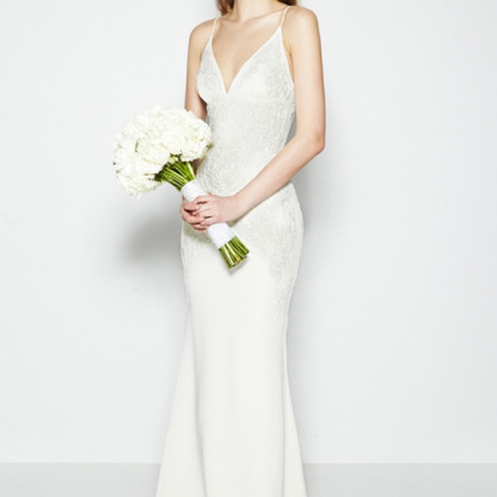 Nicole Miller Annabel Wedding Gown Size 12 Off White Beaded Silk $2k Originally!